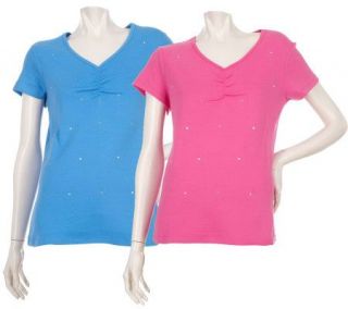 Quacker Factory Set of 2 Sparkle & Shine Ruched S/S T shirts
