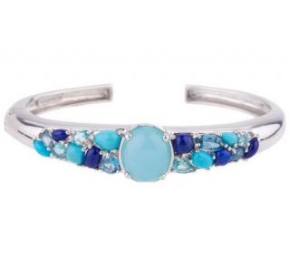 Sterling Chalcedony & Multi gemstone Hinged Cuff Bracelet —