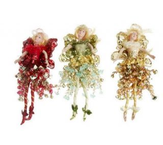 Set of 3 10 Poseable Beaded Angel Ornaments with Glitter —