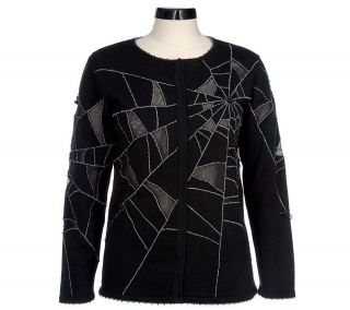 Quacker Factory Mesh and Beaded Spider Web Cardigan —