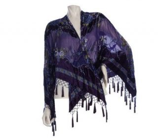 Kirks Folly Royal Passion Devore Beaded Open Poncho —