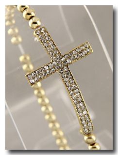 Side Cross Bracelet Gold Rhinestone Cross Elastic Bracelet