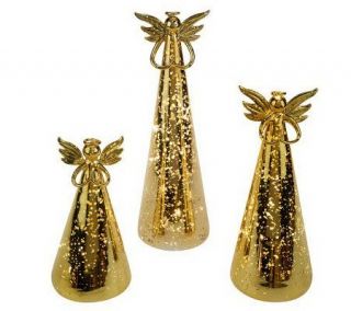 Set of 3 Lit Mercury Glass Angels with Timer by Valerie —