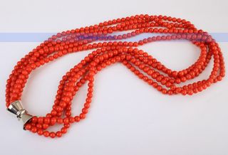 Fashion 19 inch 5 Strands 5mm Red Coral Necklace  CHRISTMAS GIFT