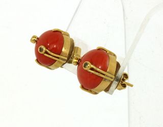 vintage sazingg 18k coral diamonds stud earrings