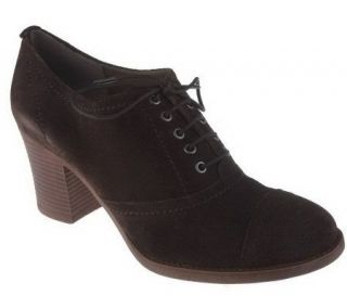 Tignanello Suede Lace up Oxford Shooties on Stacked Heel   A216388