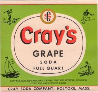 Crays Vintage Grape Soda Label Holyoke MA 1950s