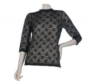 DASH by Kardashian 3/4 Sleeve Lace Top with Exposed Zipper   A219339