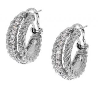 Judith Ripka Sterling 3/4 Textured Diamonique Hoop Earrings   J269266