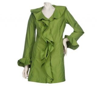 Dennis Basso Water Resistant Ruffle Front Jacket   A213686