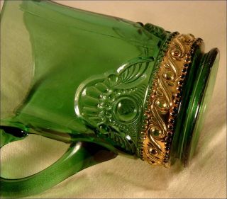  1905 Green EAPG Lacy Medallion Creamer Pitcher by U s Glass