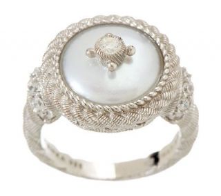 Judith Ripka Sterling 12.0mm Cultured Coin Pearl Ring with Diamonique 