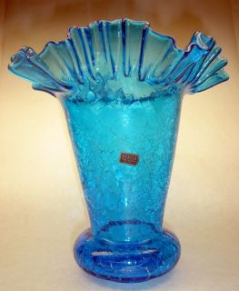 Vintage Hand Blown Beacon ArtGlass Crackle Vase