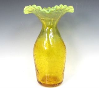  Ruffled Vase Jonquil Yellow Opalescent Crackle Glass Unusual