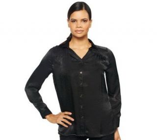 Liz Claiborne New York Seamed Pleated Button Front Blouse —