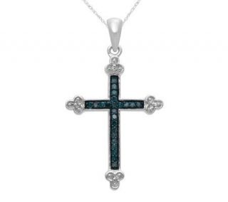 Affinity Diamond 1/8 ct tw Blue Diamond Cross Sterling Pendant 