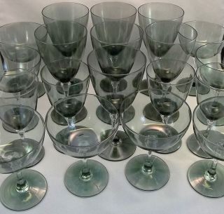 Vintage Gray Crystal Stemware Set Lot 3 Size Grey Wine Goblets