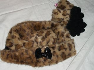  New Girls Leopard Winter Hat Gloves Set 4 6 7 16
