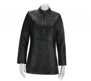 Susan Graver Faux Leather Jacket with Embroidery —
