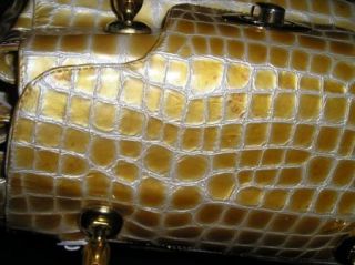  Orlandi Golden Yellow Mock Croc Patent Leather Bag Purse Flaws