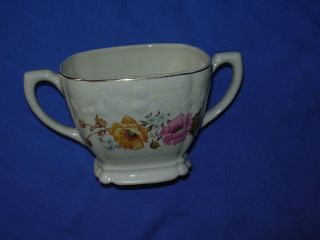 Vintage Crooksville China Co Sugar Bowl Yellow Pink Blue Floral Gold