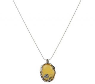 Or Paz Sterling Table Cut Chalcedony Leaf Overlay Pendant w/Chain 