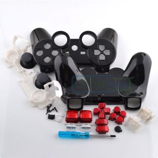 Glossy Black Custom Shell Case for PS3 Controller with Red Buttons