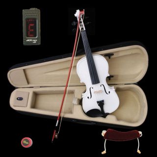 NEW 4/4 Crescent WHITE ACOUSTIC Violin+Tuner+Shoulder Rest+ACC