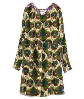 BNWT H M Marni Cotton Tribal Peacock Print Green Shift Dress UK 10