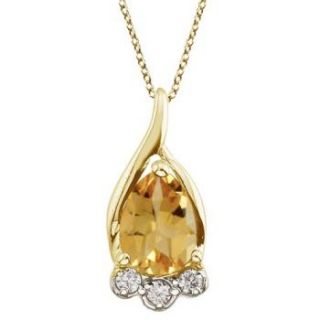 Pear Shaped Citrine and Diamond Pendant 14k Yellow Gold