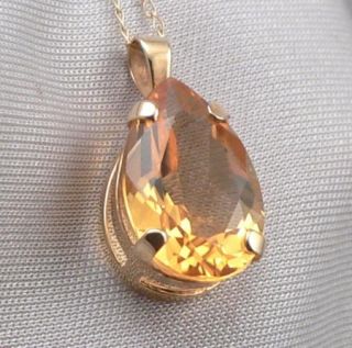  Yellow Gold 3 82ct Pear Cut Citrine Solitaire Pendant Necklace
