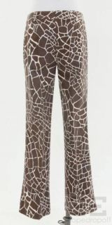  Brown & Cream Giraffe Print Cotton Lace Up Straight Leg Pants Sz40