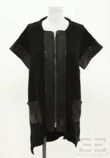 cut25 black cotton leather zip up cardigan size s
