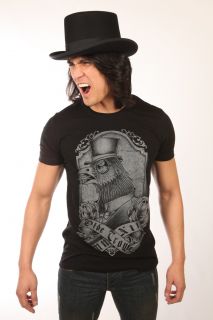 Too Fast Mens Old Crow Black T Shirt Top Hat Crow Design