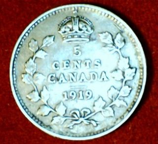 1919 Canada KGV 5 Five Cent Silver Fish Scale EF 40