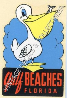 Vintage Gulf Beaches Florida Pelican Novelty Souvenir Travel Decal