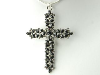  Grey Crystal Rhinestone Cross Vintage Inspired Custom Necklace Pendant