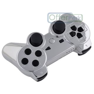 Chrome Silver Custom Shell Case for PS3 Controller with Black Buttons