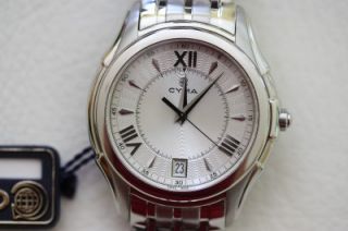 men s cyma stainless steel silver dial watch
