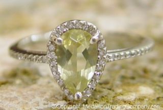  Yellow Lemon Pear Cut Citrine Pave Diamond Halo Engagement Ring