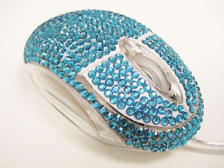 Turquoise Blue Crystal Stone USB Optical Computer Mouse