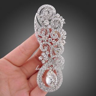 Pure White Clear Swarovski Crystal Flower Vineslarge Zircon Brooch Pin