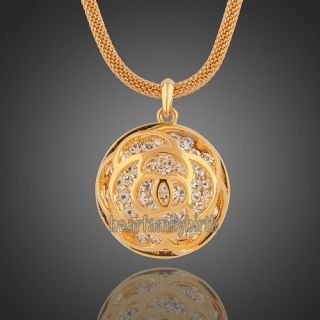  18K Yellow Gold GP Swarovski Crystal Rose Long Necklace N153