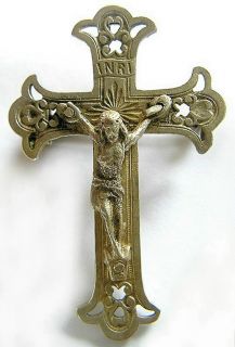 Antique Silver Crucifix Cross Brooch Pin Mon Jesus Misericorde c1870