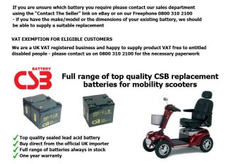 CSB 12V 34AH Mobility Scooter Batteries x 2 Shoprider