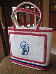 Billie Ross Palm Beach Embroidered D Initial Purse Bag Handbag Canvas