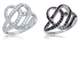 White CZ or Garnet Red CZ White Gold Plate 925 Sterling Silver Heart