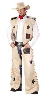 Cowboy Chaps Vest Hat Mens Adult Costume Ranch Tanger Wild West Theme