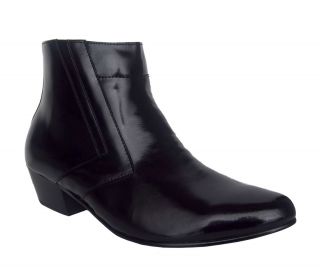 Italo 5631 Mens Black Leather Cuban Heel Side Zip Dress Boot