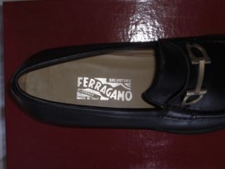 New Salvatore Ferragamo 10 D Mens Black Italian Calfskin Bit Loafers